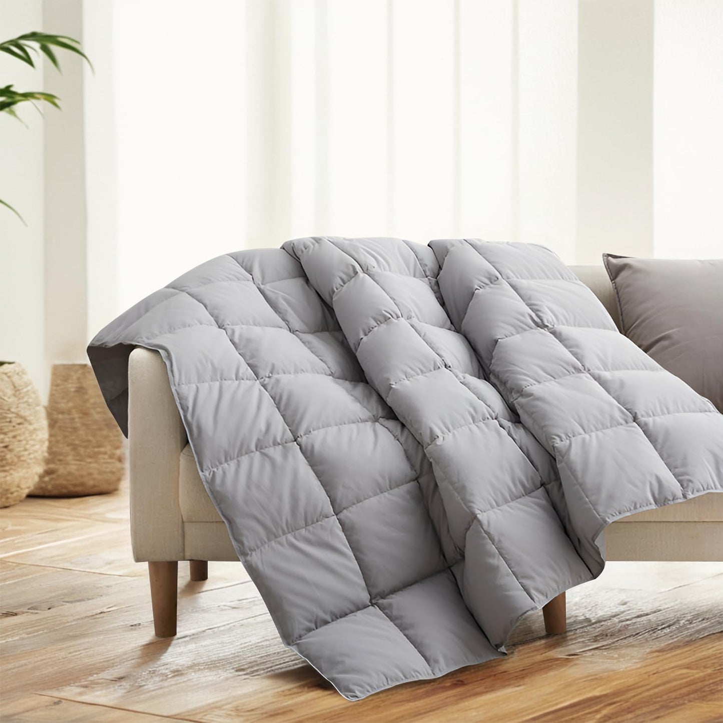 Dreamhood Down Throw Blanket Lightweight Throw Blanket Feather Down Fiber Throw for Couch, Soft Breathable Microfiber Fabric Small for Indoor and Outdoor Use, 50"X70", Alloy Gray