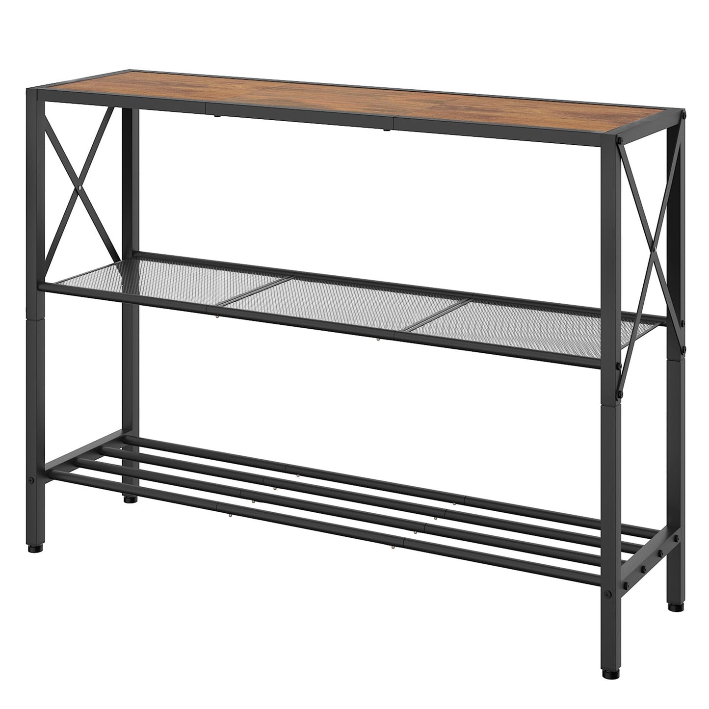 Hoctieon Industrial Console Table, 3 Tier Entryway Tables, Hallway Desk, Narrow Sofa Tables with Shelves, Entrance Table for Entryway, Living Room, Foyer, Hallway, Office, Rustic Brown&Black