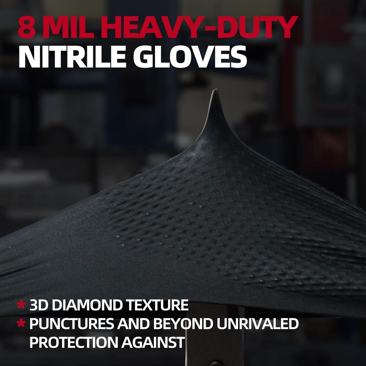 Jointown Basic Heavy Duty Nitrile Gloves, Mechanic Gloves 8 Mil Nitrile Disposable, with Raised Diamond Texture, Case of 100, Black, Large