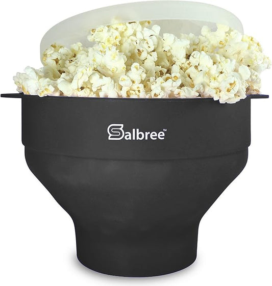 The Original Salbree Microwave Popcorn Popper Machine, Silicone Popcorn Maker, Collapsible Microwavable Bowl - Hot Air Popper - No Oil Required - The Most Colors Available (Black)