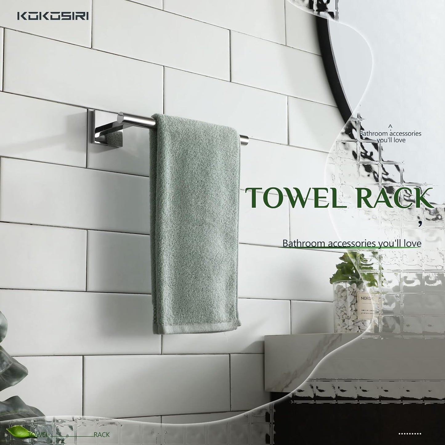 KOKOSIRI Bathroom Hand Towel Holder Rack Bathroom Hardware, Suitable for Wall Mounted Towel Bar Screw in, Polished Stainless Steel B3008CH