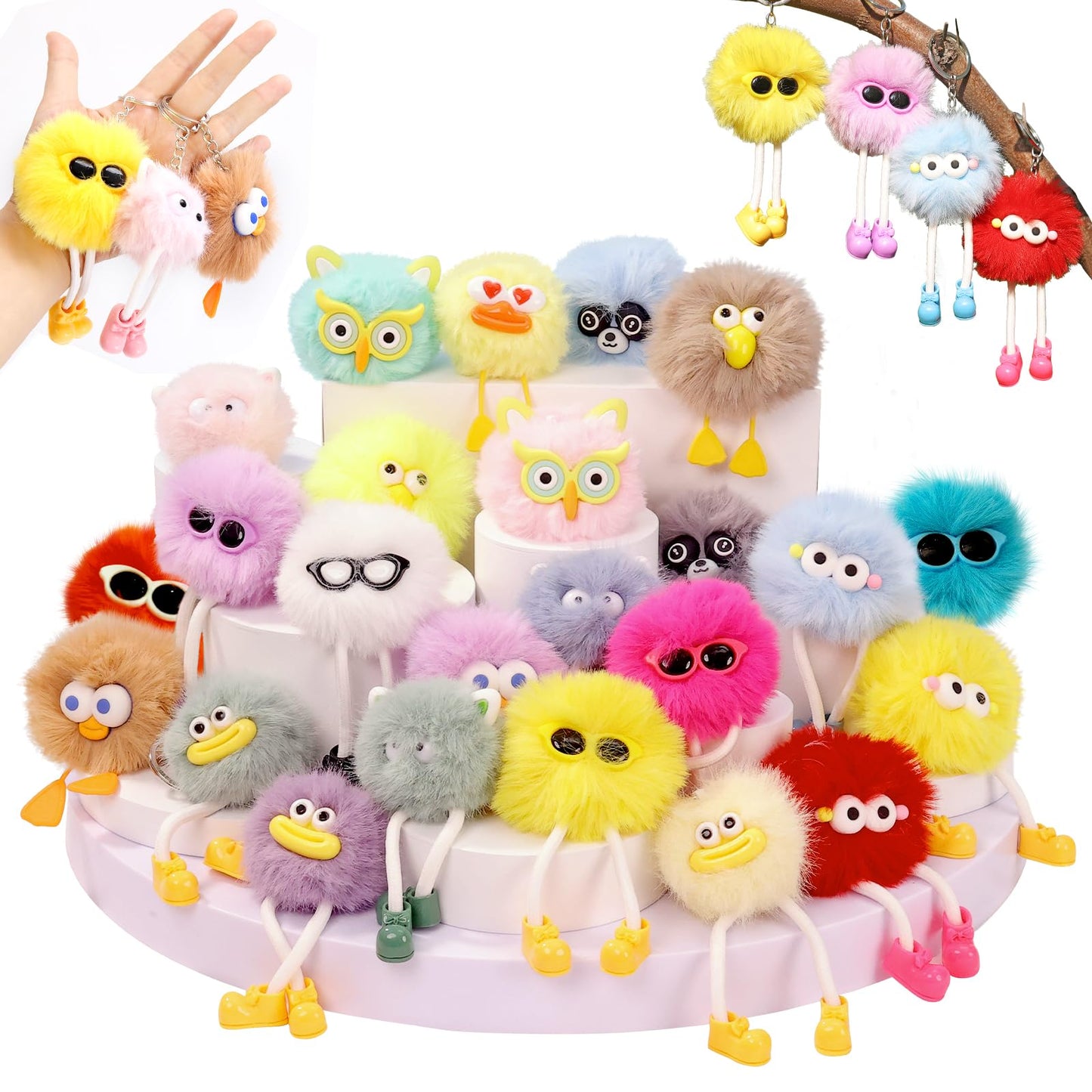 OMyFav 24 PCs Kids Keychains - Keychain Cute for Birthday Back-to-school Goodie Bags Pinata Toys Classroom Prizes Elementary Carnival Prizes in Bulk Party Favors 8-12 Back to School Gift