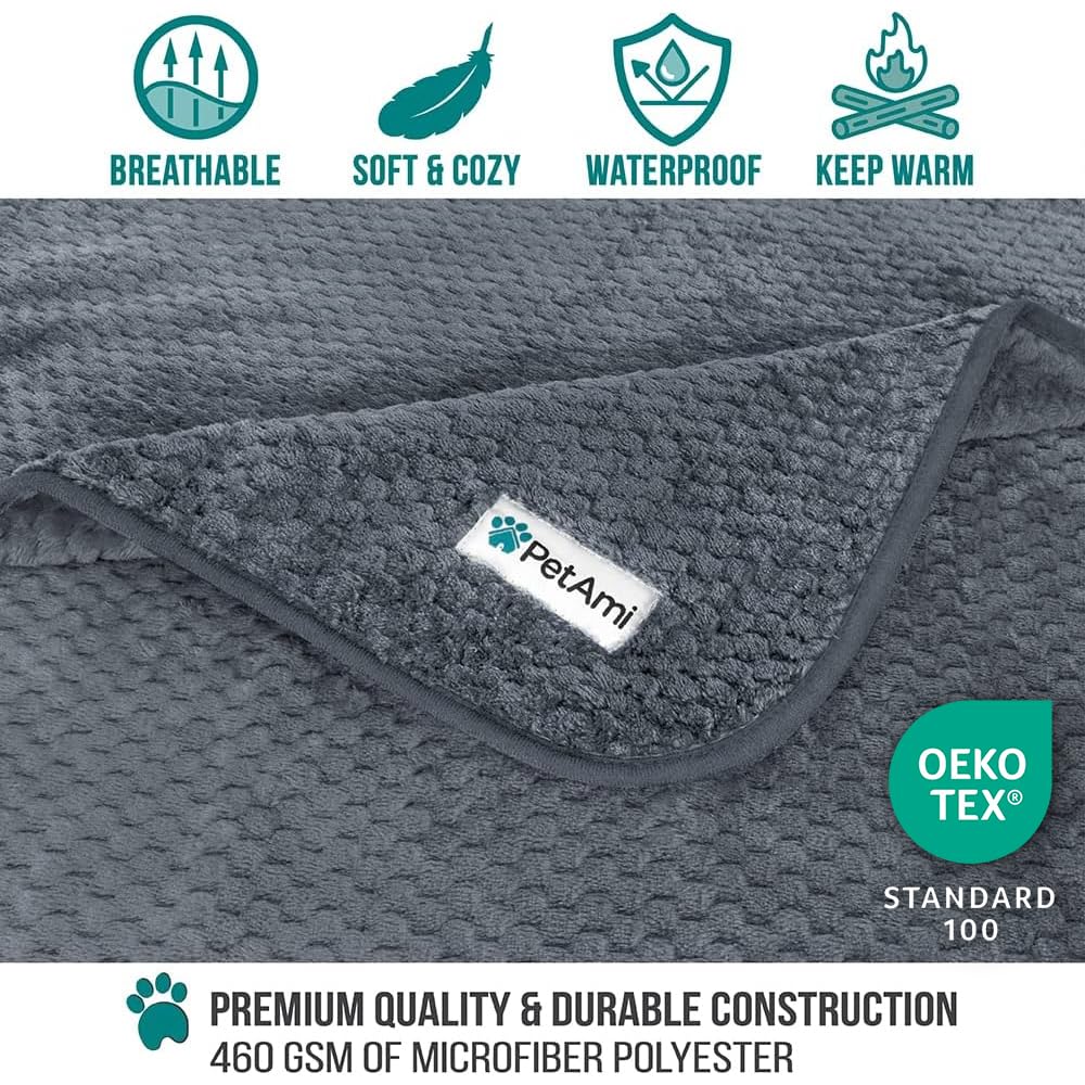 PetAmi Waterproof Dog Blanket, Leakproof Puppy Blanket for Small Medium Dogs, Furniture Sofa Couch Cover Protector, Fleece Pet Throw for Indoor Cat Kitten, Reversible Washable Soft Plush, 29x40 Gray