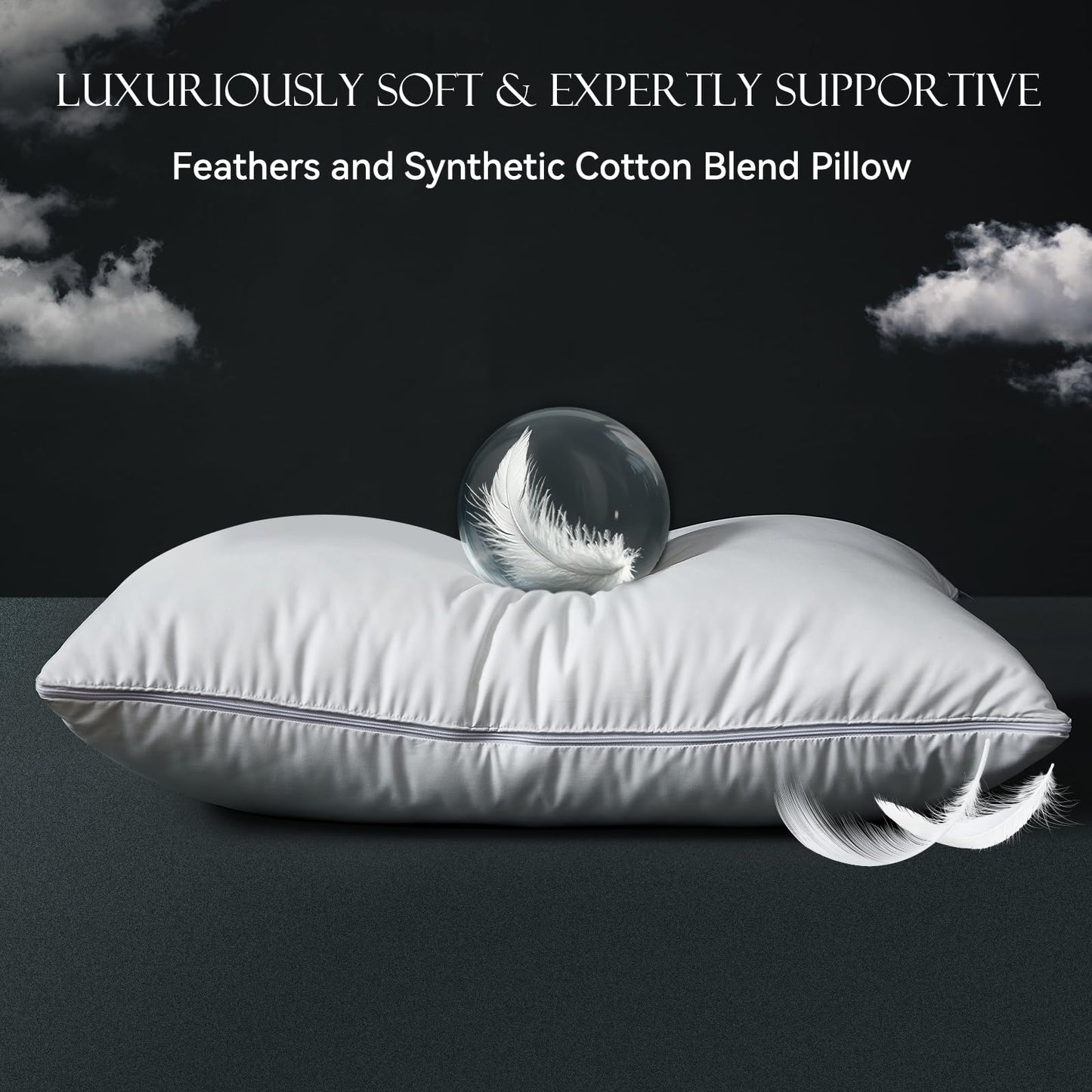 Down Feather Pillows with Adjustable Loft, Adjustable Firmness Bed Pillows Queen Size, Soft and Supportive Hotel Collection Pillow for Back Stomach Side Sleepers, Oeko-TEX Certified (20" x 30")