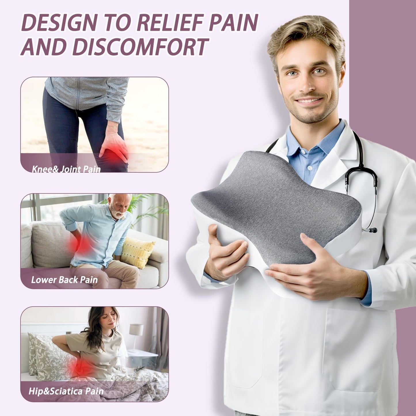 GESTONE Knee Pillow for Side Sleepers,Knee Leg Pillow for Side Sleeping,Back Knee Sciatica Pain Relief Side Sleeping Pillow,Smooth Spine Alignment Pillow