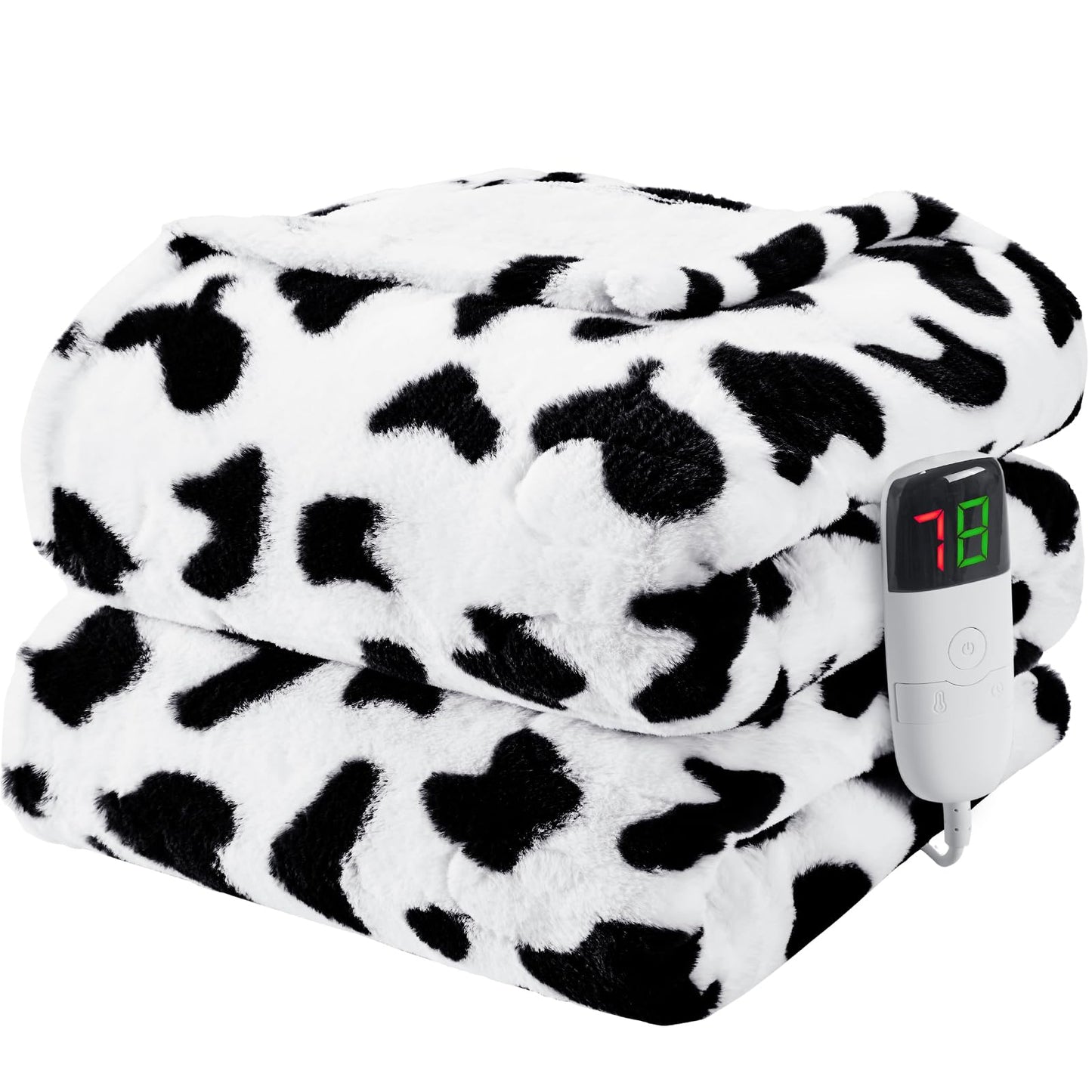 Cow Print Heated Electric Blanket Throw,50X60 Black Heating Blanket with 10 Heats Levels & 8 Hours Auto Off,Cute Cow Decor Stuff Soft Fleece Sherpa Blankets Warmer Gifts for Women Washable,ETL