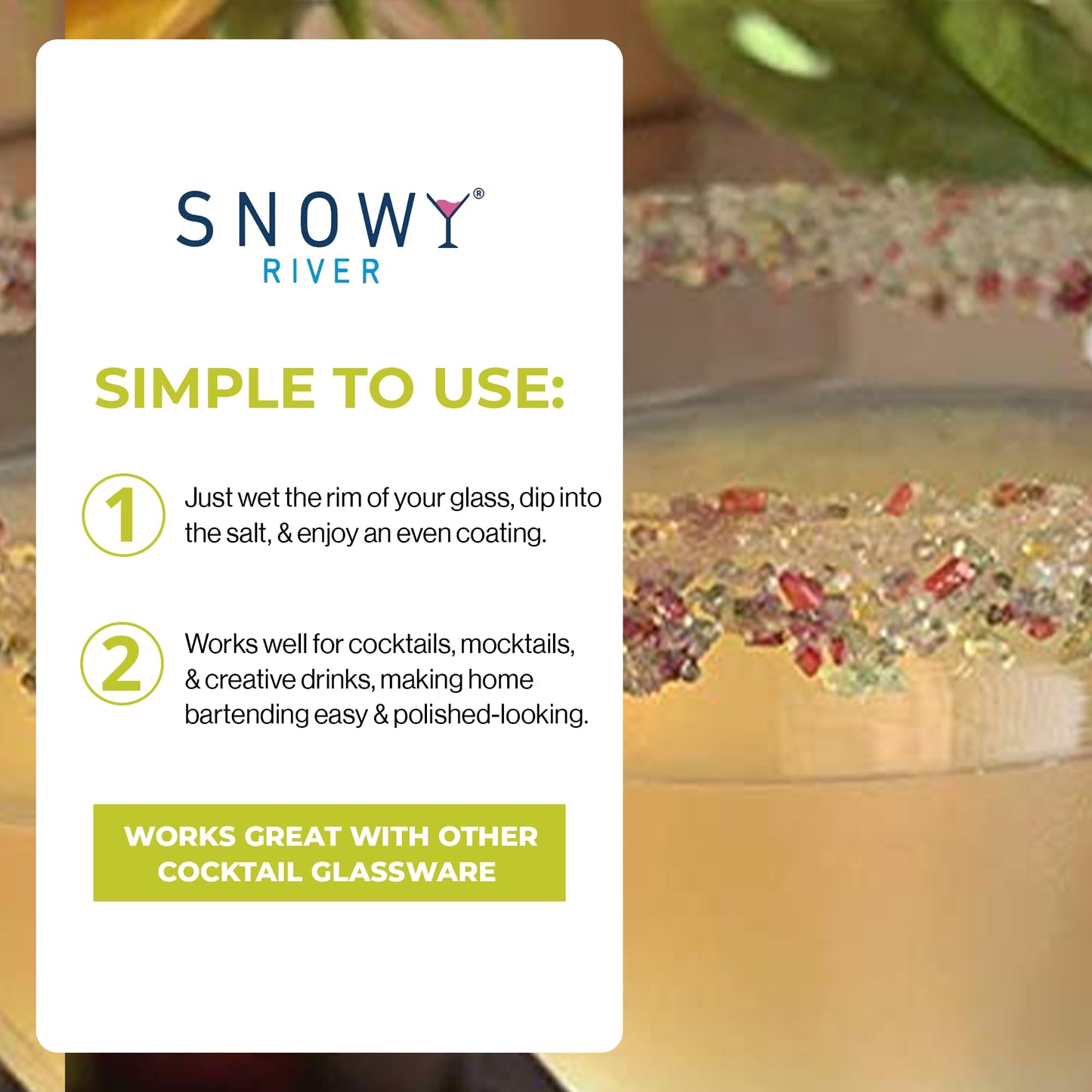 Snowy River Holiday Joy Cocktail Salt Blend - All Natural Rimming Salt for Margaritas & Cocktails, Culinary & Decorative Salt with Sweet & Savory Overtones