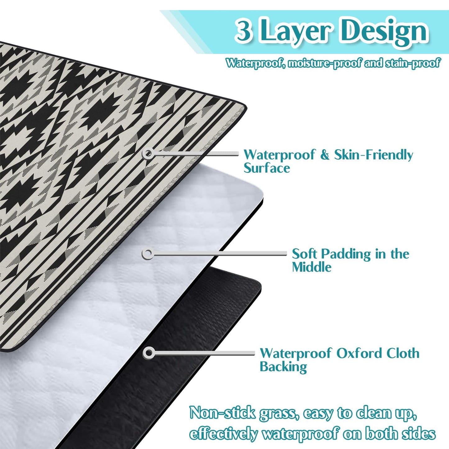 awufncksn Boho Picnic Blankets Waterproof Foldable, 60″X80″ Thick Three Layer Picnic Mat Tribal Outdoor Blanket for Grass, Beach Blanket Sandproof Picnic Accessories for Camping Party Park Patio