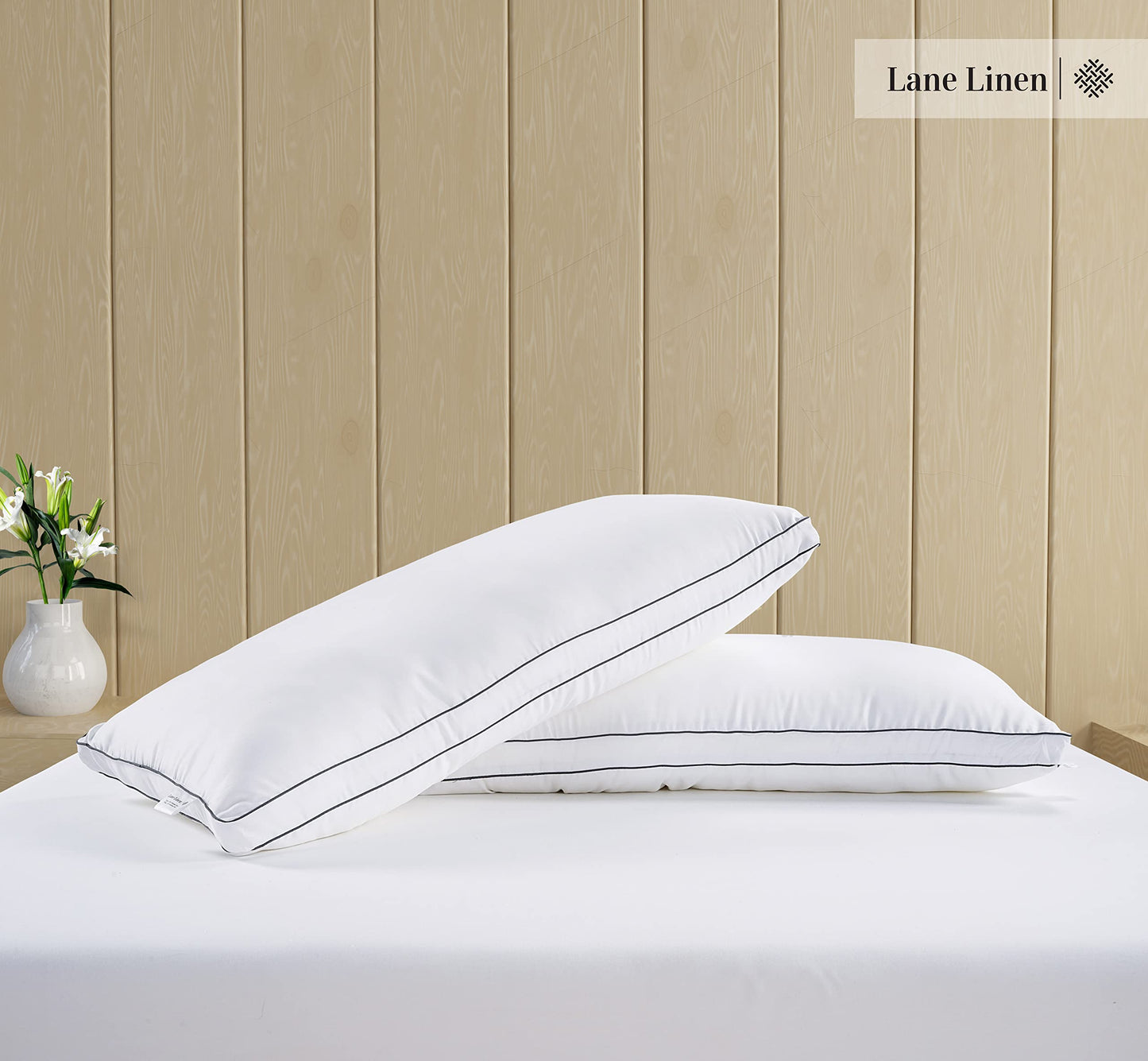 LANE LINEN Bed Pillows for Sleeping - Pillows Queen Size Set of 2, Gusseted Supportive Firm Pillow for Side and Back Sleepers, Luxury Down Alternative Hotel Pillows, 20x30in
