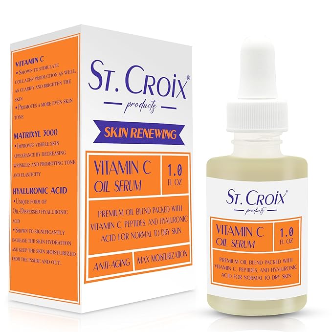 Vitamin C Face Oil Serum – 5% Oil-Soluble Vitamin C (THD Ascorbate) & Peptide Complex (Matrixyl 3000) – Hydrating with Squalane, Rosehip & Pomegranate – For Dry or Mature Skin– 1 fl oz