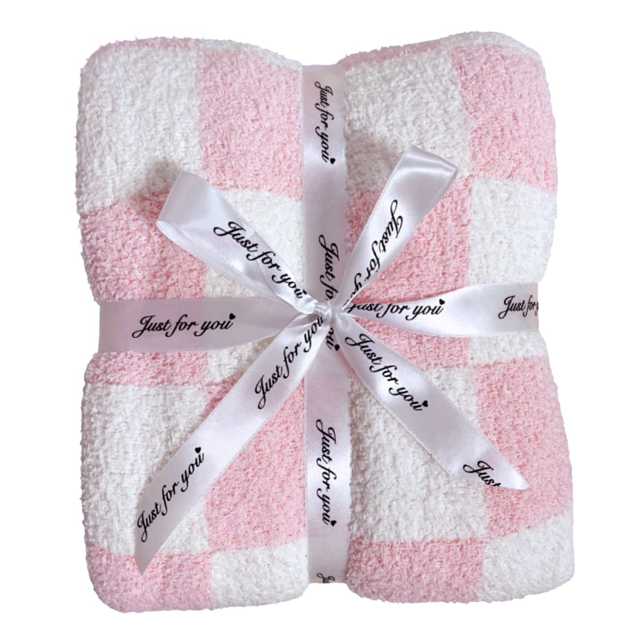 Ultra Soft Checkerboard Grid Blanket Cozy Buffalo Check Throw Fluffy Knitted Reversible Throw Blanket Lightweight Fleece Checkered Blanket for Sofa Couch Bed Travel, Blush Pink, 51''x63''