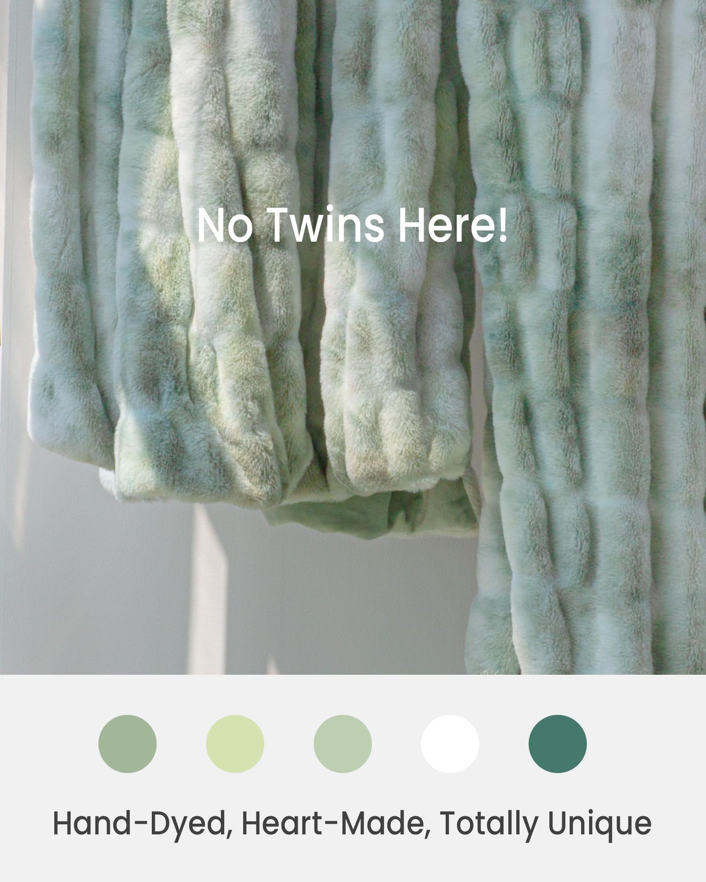 blunique Faux Fur Blanket, Twin Size Oversized Throw Blanket for Couch, Fluffy Blanket with Stretch Ruched Design, Ultra Soft Giftable Home Decor, 60x80 inches, Tie-Dyed in Sage Green