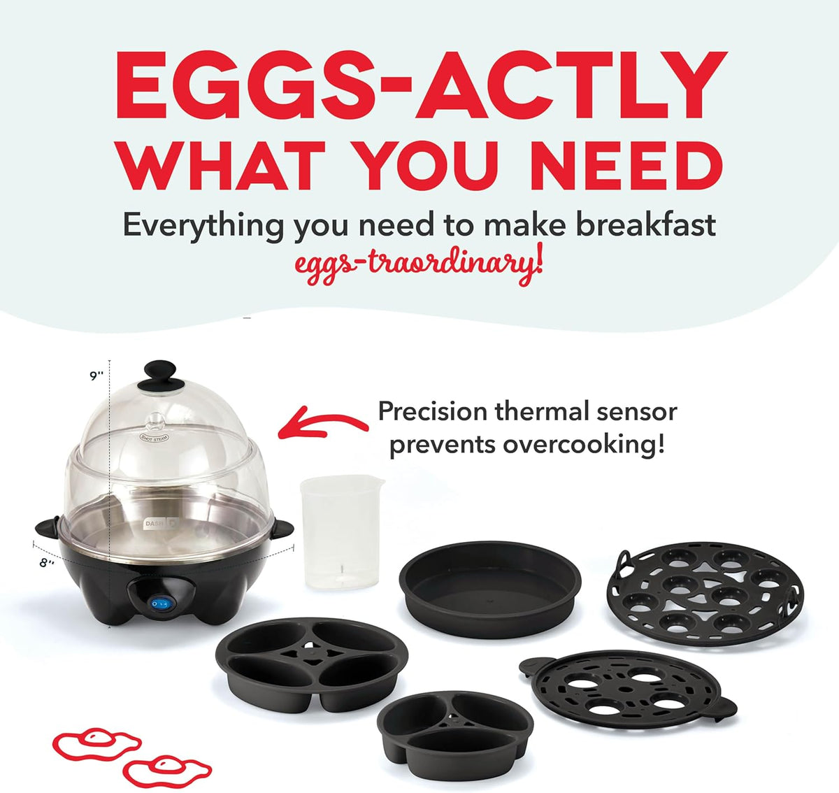 DASH Deluxe Rapid Egg Cooker for Hard Boiled, Poached, Scrambled Eggs, Omelets, Steamed Vegetables, Dumplings & More, 12 capacity, with Auto Shut Off Feature - Black