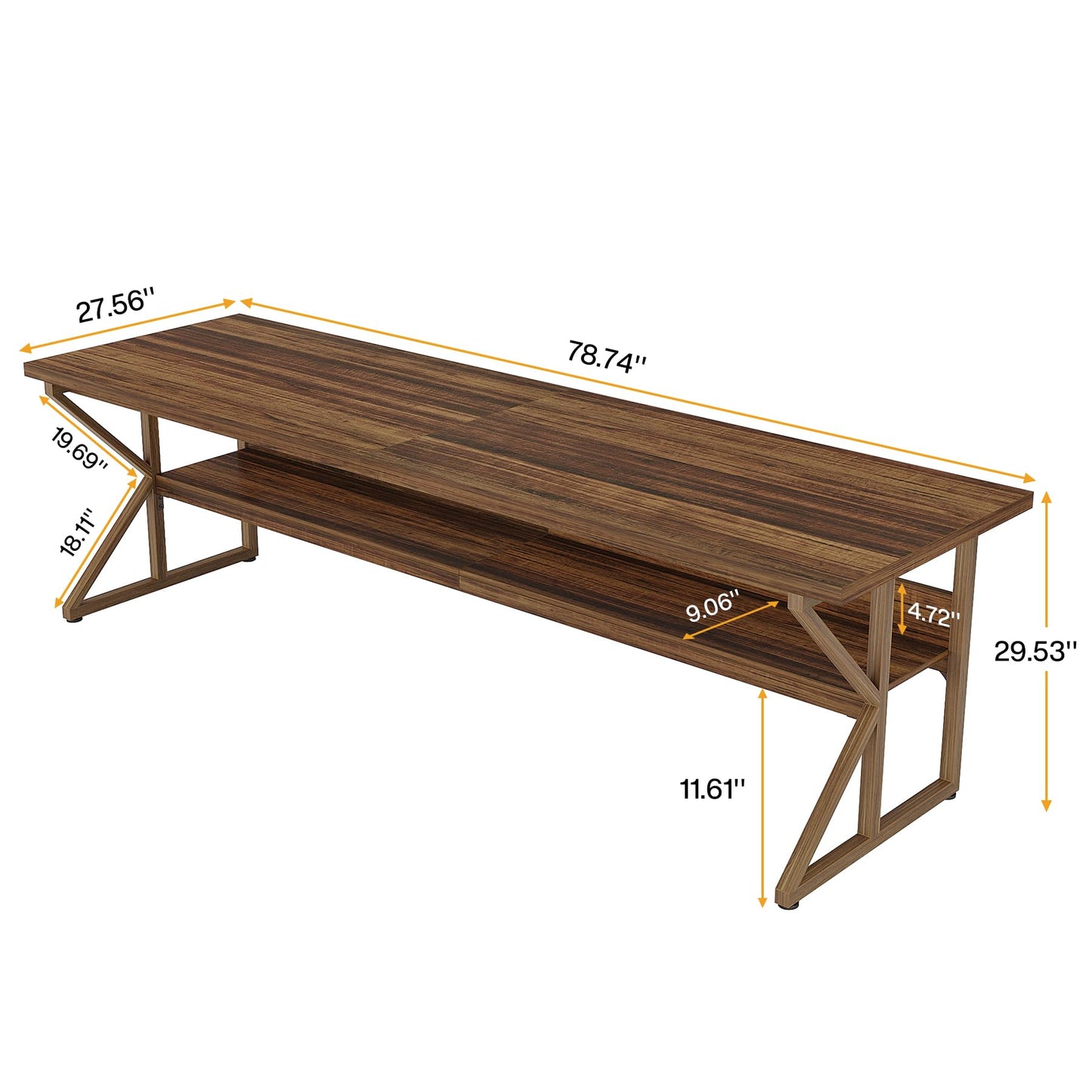 Tribesigns 79-Inch Extra Long Desk, Two Person Desk with Storage Shelf, Large Writing Table for Home Office, Rustic Brown