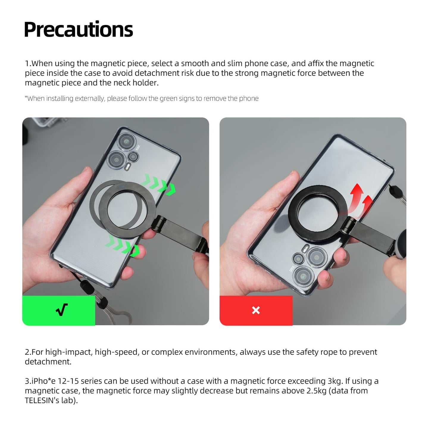 TELESIN Magnetic Neck Mount for Phones, Neck Cell Phone Holder POV/Vlog Selfie Mount Hand Free Phone Neck Holder Chest Stand Strap Video Recording for iPhone 16 15 14 13 12 Seires Android Phones Gray