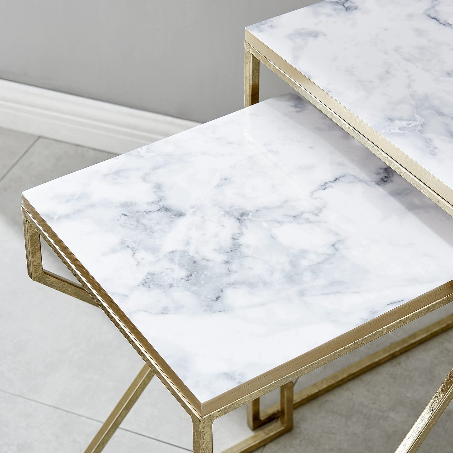 FirsTime & Co. Gold Mackenzie Marbleized Nesting End Table 2-Piece Set, Side Table, Night Stand, Metal and Wood, 15.75 x 15.75 x 23.75 inches