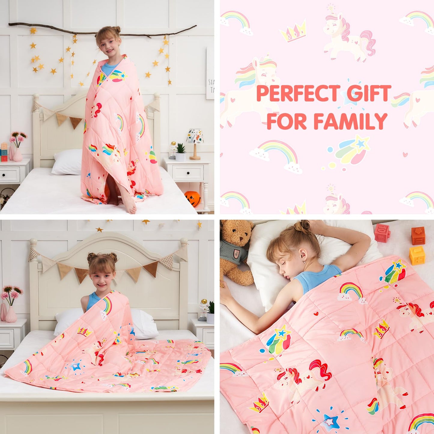 yescool Pink Weighted Blanket 5 Pounds Cooling Weighted Lap Blanket, Rainbow Unicorn Heavy Blankets, Breathable Weighted Throw Blanket for 40-60lbs, 36"x48"