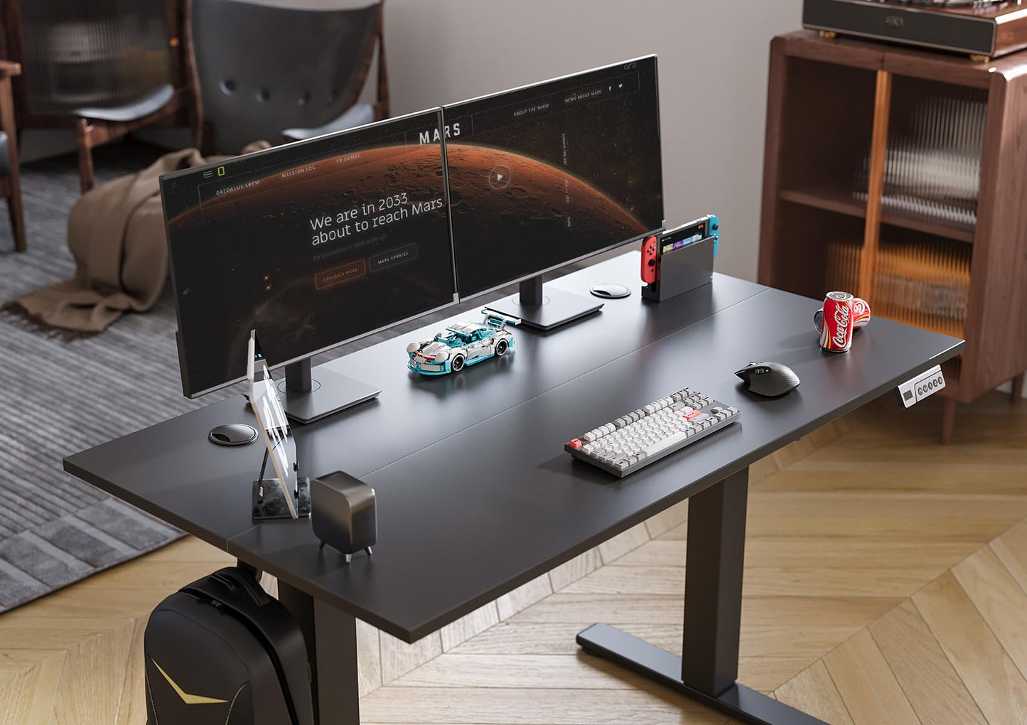 Seang Electric Standing Desk Adjustable Height, 40 x 24 Inch Sit Stand Desk with T-Shaped Frame, 3 Memory Presets & Cable Management for Home Office Computer Workstation, Black Frame/Black Top