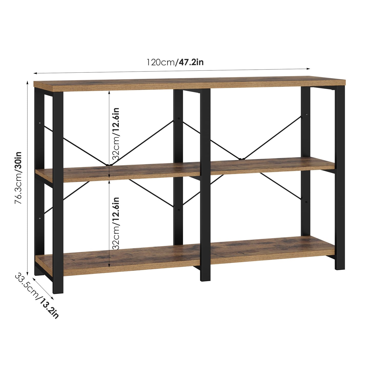 BOTLOG Console Table with 3 Shelves, Entryway Table Industrial Rustic with Thickened Desktop Living Room and Corridor