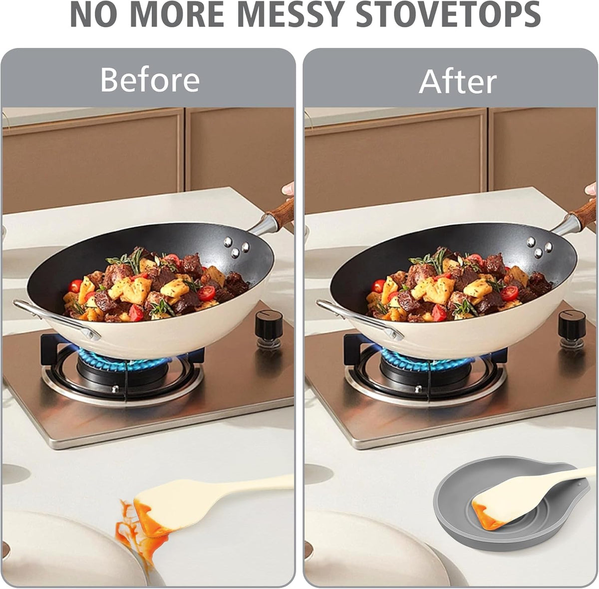 Silicone Spoon Rest for Stove Top - BPA-Free, Heat-Resistant Spoon Holder - Spoon Rest for Kitchen Counter - Large Cooking Utensil Rest for Spoons, Spatulas, Ladles or Tongs - Gray