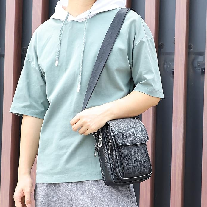 Augus Leather Small Messenger Bag For Men Crossbody Handbag Shoulder Sling Travel Bags for Men Purse Daypack Magnetic Buckle