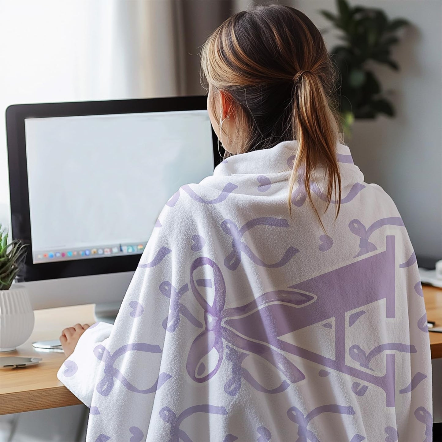 JKMBN Purple Bow Throw Blanket,Personalized Initial R Soft Fluffy Cozy Flannel Blanket,Monogrammed Gifts for Daughter Women Teen Girls,Customized Blanket for Bedding Bedroom Office,50x60 Inches