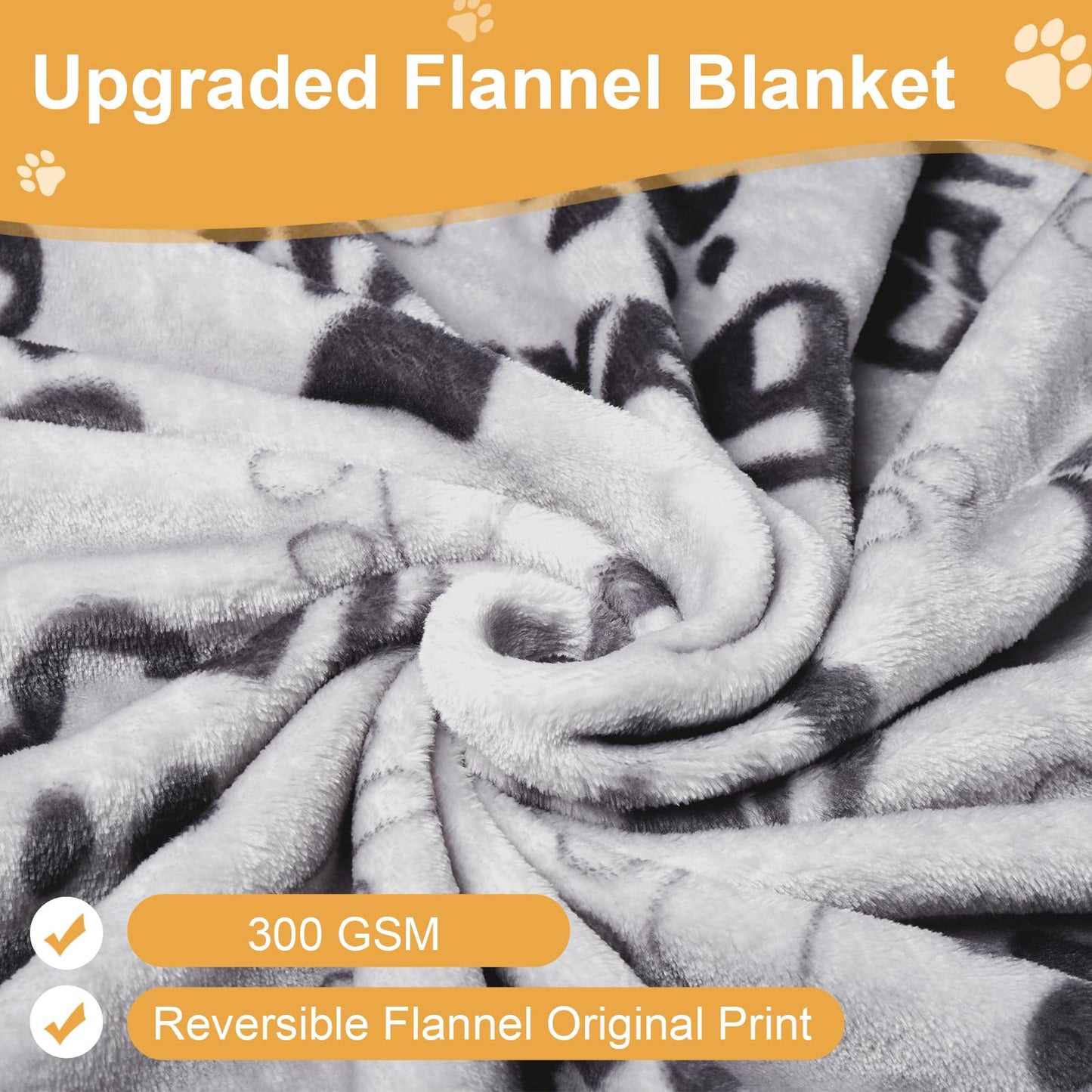 Gowyeg Soft Dog Blanket for Large Dogs - Fluffy Pet Blanket for Cats & Puppy, Reversible Paw Print Design Throw Blanket for Bed, Couch, or Travel - 41x31 Inch, Gray