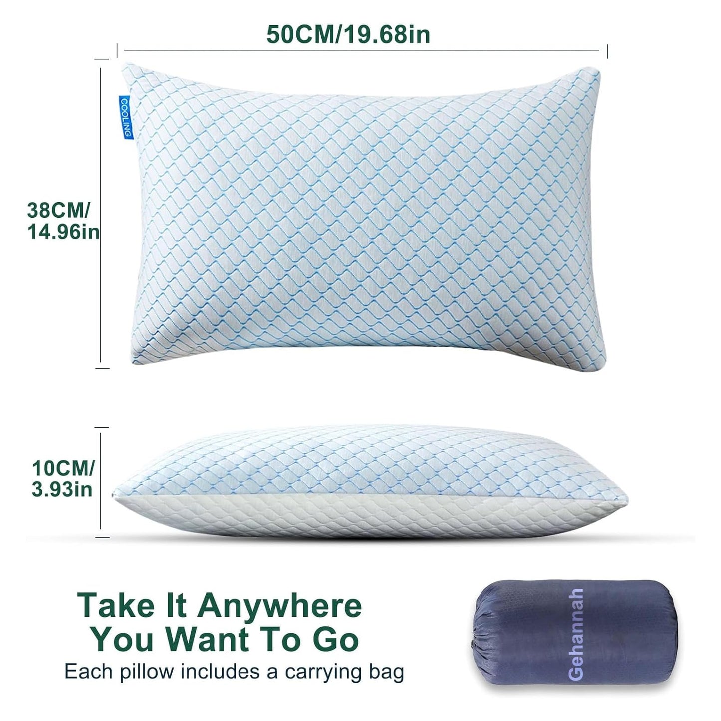 Gehannah Travel Pillow - Large 1 Pack Compressible Camping Pillow for Sleeping - Shredded Memory Foam with 1 Storage Bags - Supportive for Adults, Kids, Outdoor, Backpacking, Hiking Gear