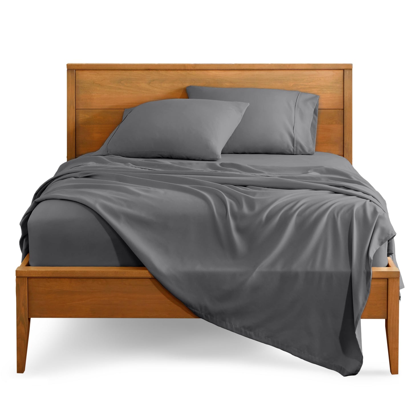 Bare Home Queen Sheet Set - Luxury 1800 Ultra-Soft Microfiber Bed Sheets - Double Brushed - Deep Pockets - Easy Fit - 4 Piece Set - Bedding Sheets & Pillowcases (Queen, Grey)