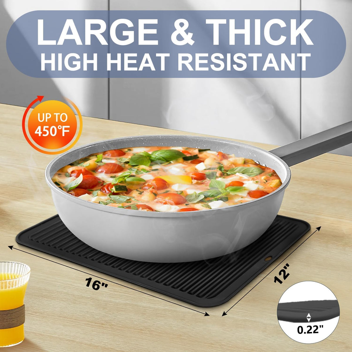Walfos Large Silicone Trivet 16x12 Inch, Trivets for Hot Pots and Pans, Heat Resistant Pot Holders Hot Pads for Kitchen Quartz Countertops, Hot Dishes