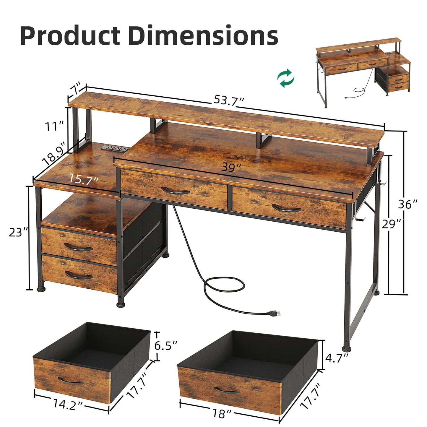 MUTUN Computer Desk, Office Desk, Home Office with Shelves, Gaming Desk Study Table with Monitor Stand