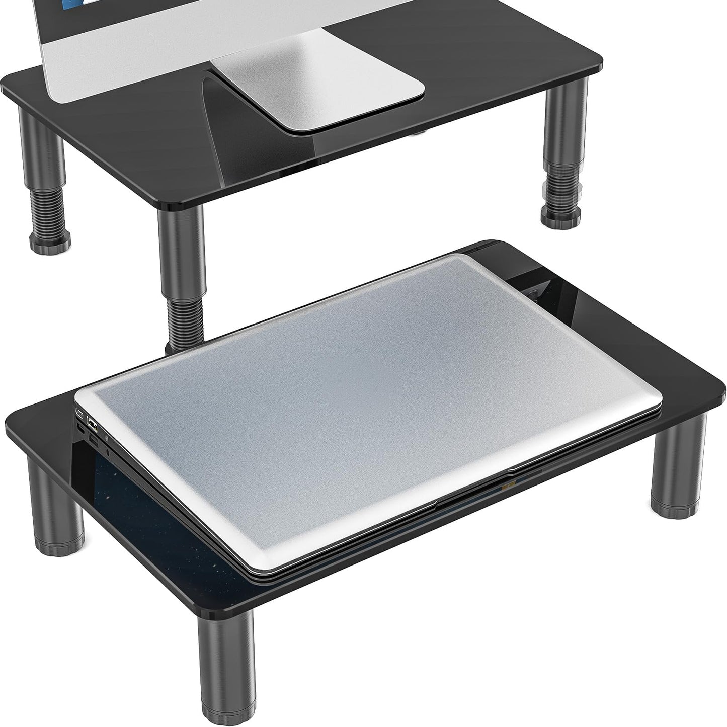 2 Pack Computer Monitor Riser with Height Adjustable Multi Media Desktop Stand for Flat Screen LCD LED TV, Laptop/Notebook/Xbox One