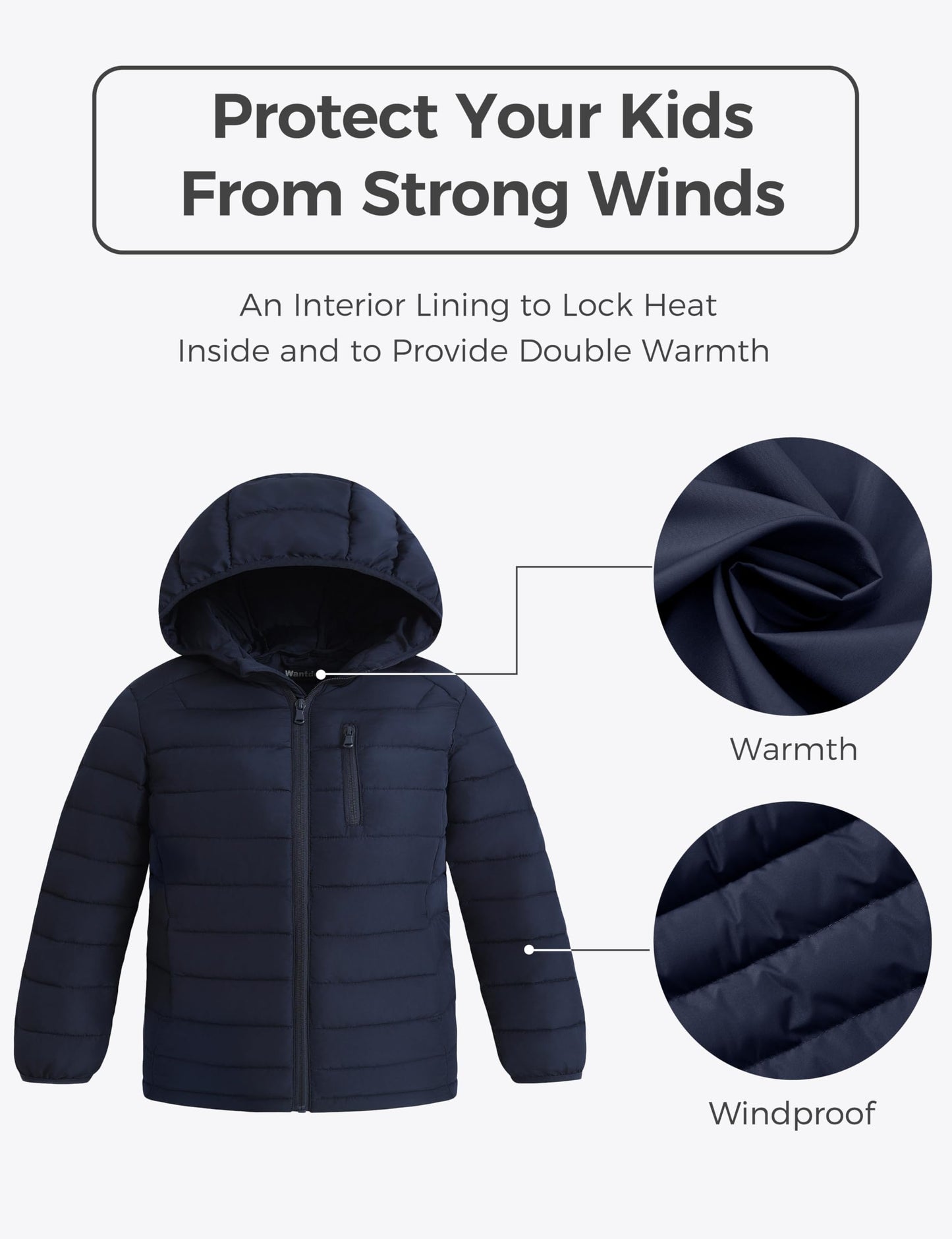 wantdo Boy's Packable Winter Light Jacket Warm Puffer Jacket Hooded Navy 10-12