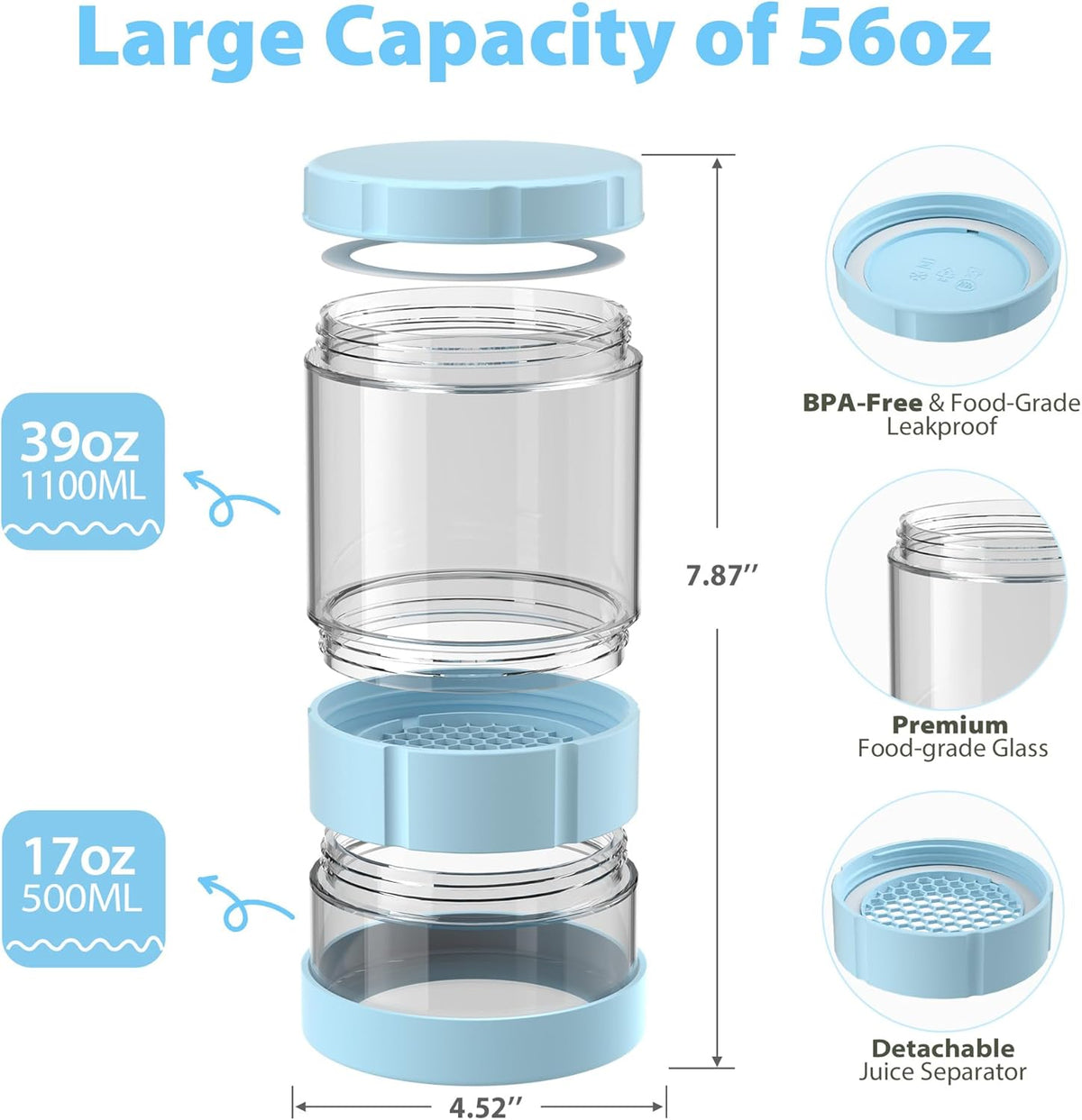 Glass Pickle Jar with Strainer Flip, 56oz Airtight Pickle Container, Leak-proof Juice Separator Pickle Flip Jar with Sealing Silicone Ring for Olive, Sliced Pickle and Jalapeno, Dishwasher Safe