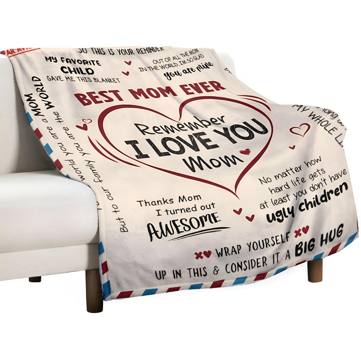 HEOSHIULY Mom Blanket Birthday Gifts from Daughter/Son, Soft Throw Blankets Women Mom Gifts Fleece for Anniversary, Mothers' Day, Envelope Letter Design, 50X60