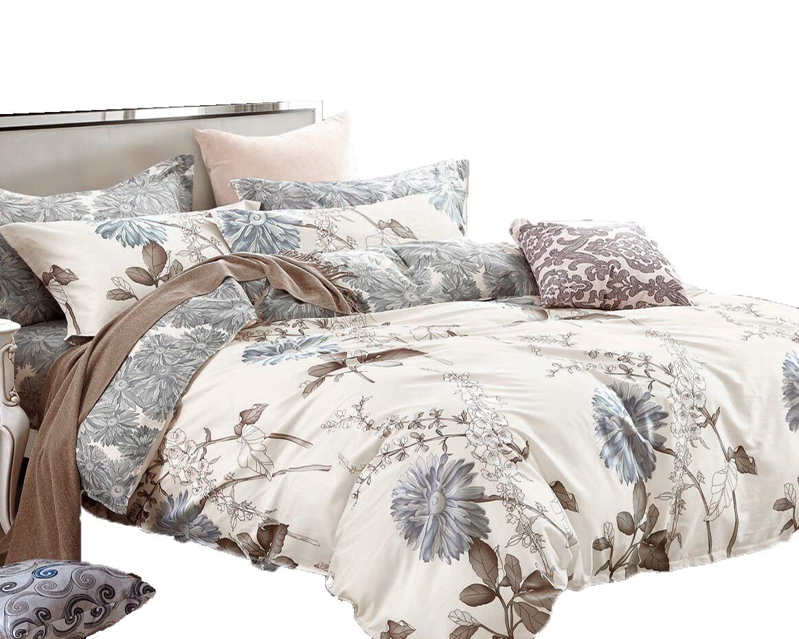Swanson Beddings Daisy Silhouette Reversible Floral Print 3-Piece 100% Cotton Bedding Set: Duvet Cover and Two Pillow Shams (King) (Comforter NOT Included)
