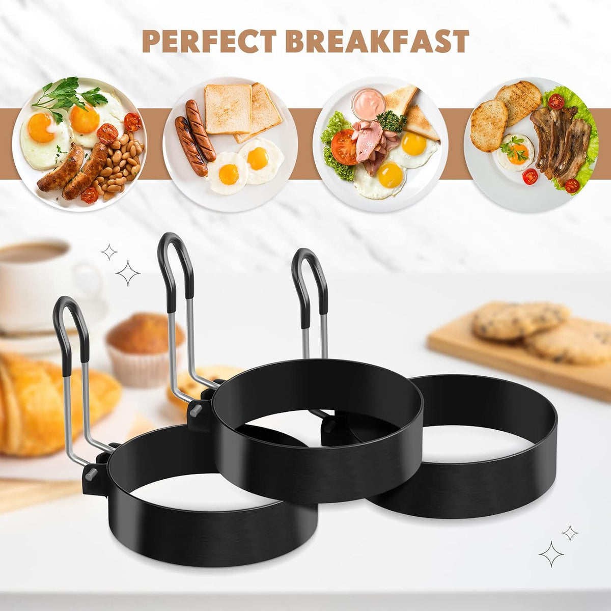 Yaomiao 12 Pcs Egg Rings for Frying Eggs Nonstick Pancake Mold Stainless Steel Egg Mold Portable Round Shaper with Handle for Cooking Griddle Camping Breakfast(3 Inch)