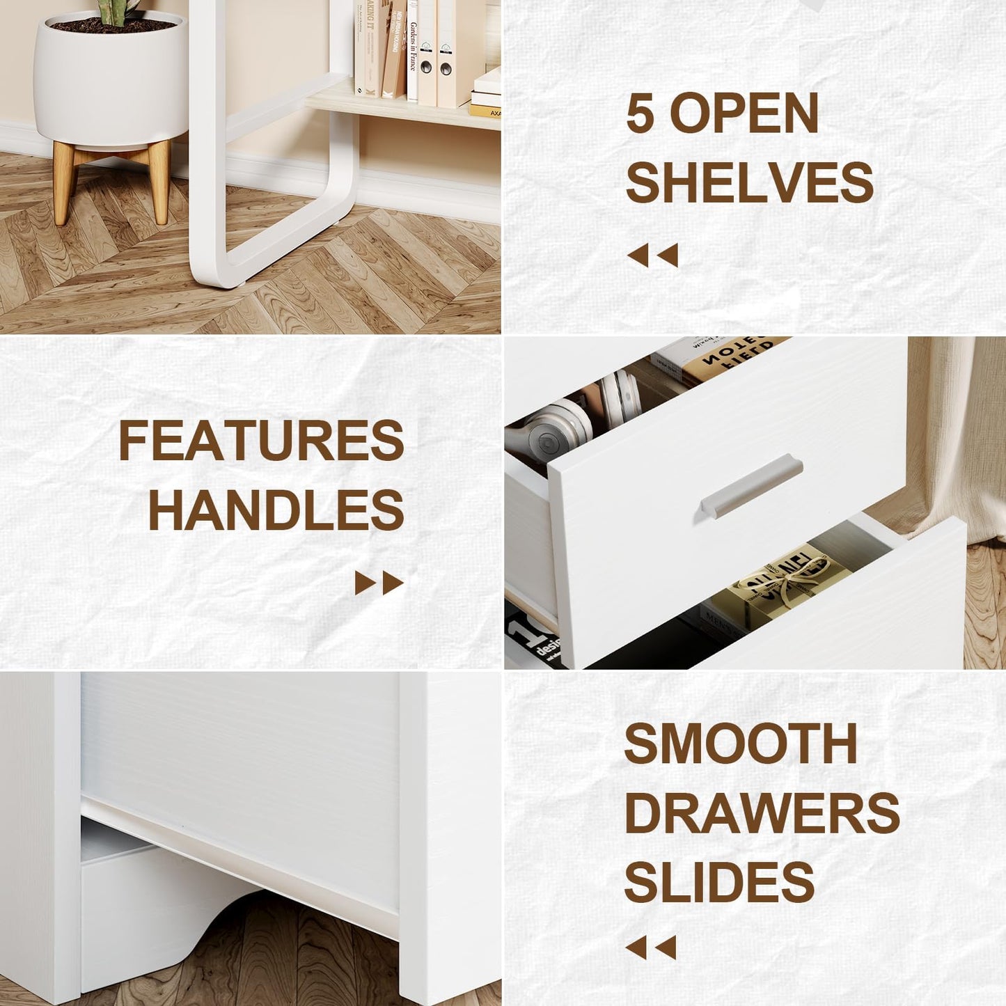 MaverickFurni White Desk with 3 Drawers, 47 Inch Computer Desk with Drawers for Bedroom, Small Home Office Desk with File Cabinet, Bottom Shelves for Small Spaces