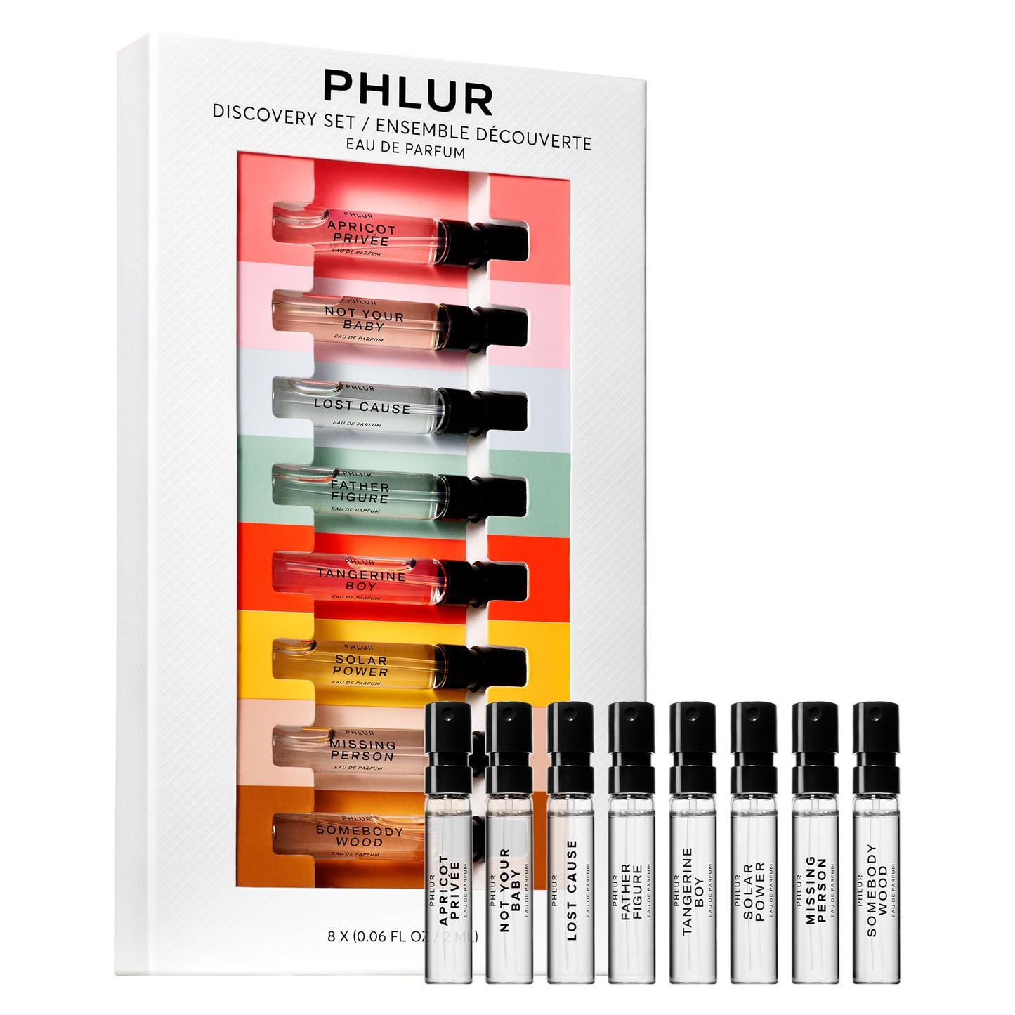 PHLUR Fragrance Discovery Set (2024) - 8pc Perfume Sample Set ft. Missing Person & Father Figure - 2mL Mini Perfume Fine Fragrance Samples (8 x 2mL)