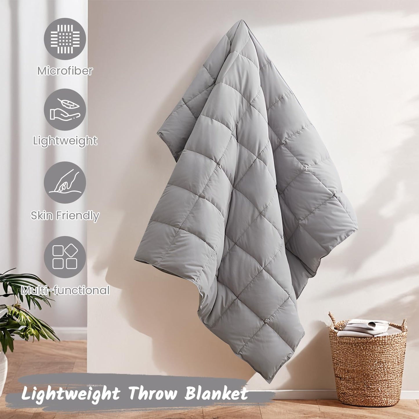 Dreamhood Down Throw Blanket Lightweight Throw Blanket Feather Down Fiber Throw for Couch, Soft Breathable Microfiber Fabric Small for Indoor and Outdoor Use, 50"X70", Alloy Gray
