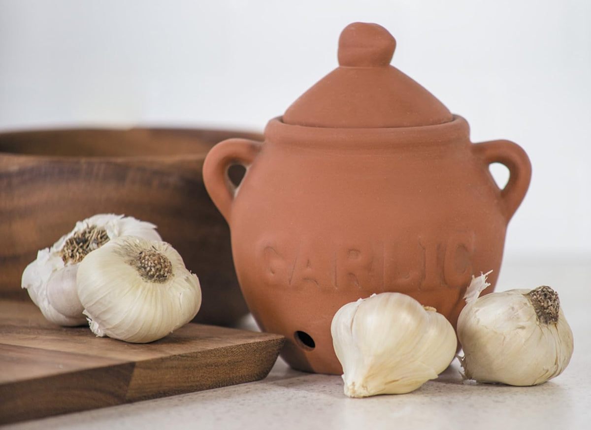 Fox Run Garlic Keeper, Terra Cotta, Red, 4.25 x 5.25 x 5.25 inches