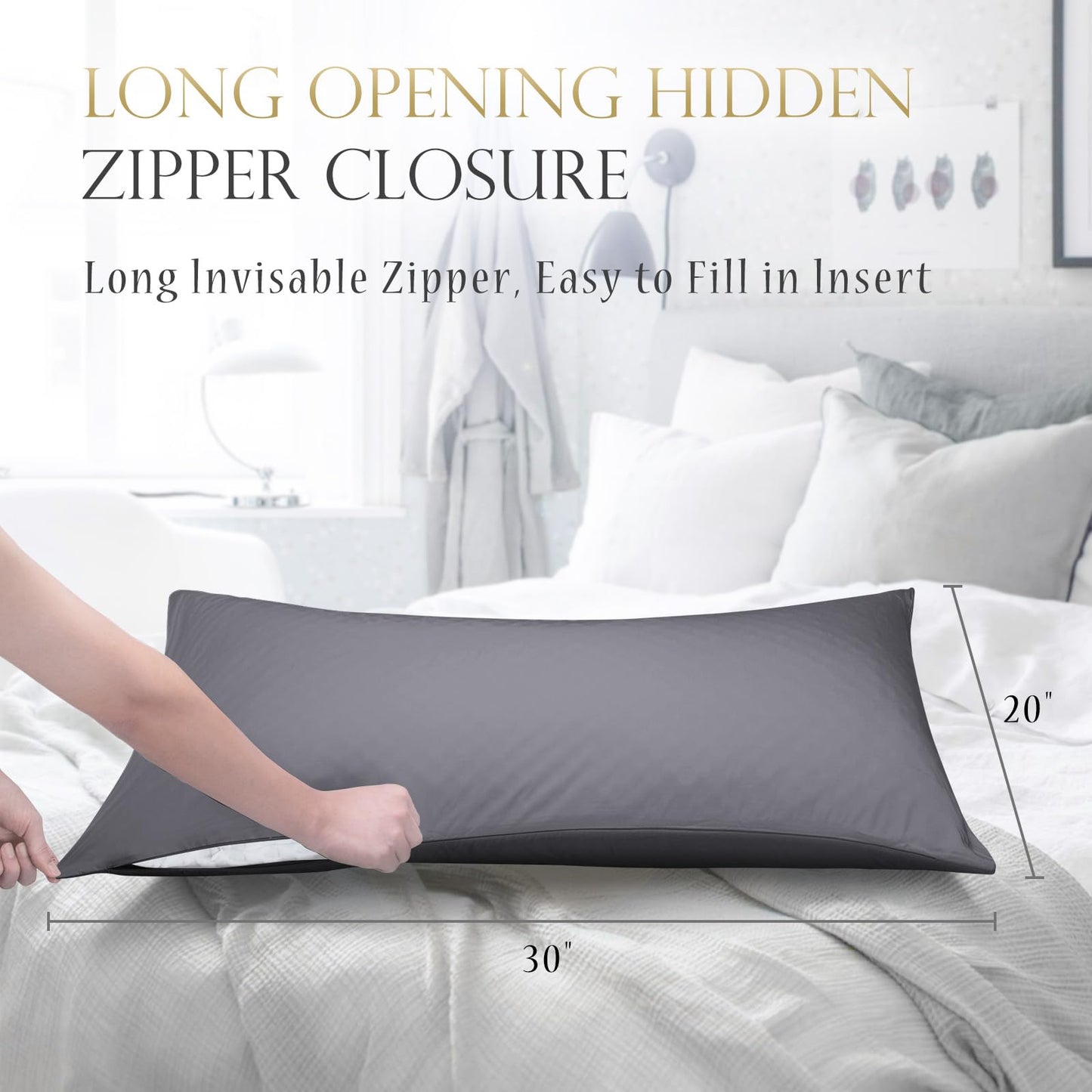 Cooling Side Sleeper Pillow Cases - Curved Rayon Derived from Bamboo Pillowcase Cover- Breathable Silky Soft Pillowcase for Hot Sleepers Hair and Skin, Queen Size 1 Piece, 20 * 30 Inches Dark Grey