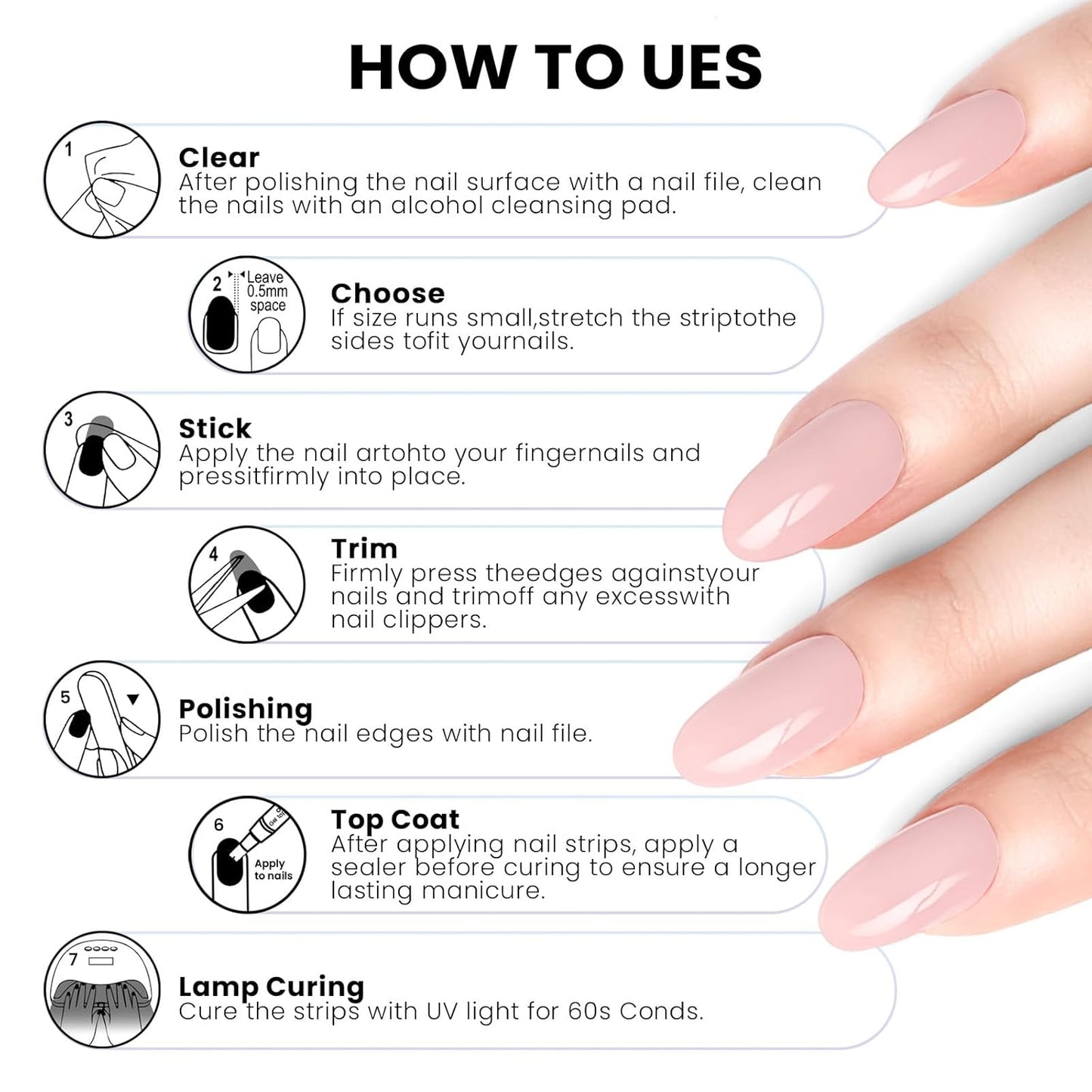 Semi Cured Gel Nail Strips | Built-In Gel Top Coat | UV Light Required | Salon Quality, Easy Application And Removal (Ivory Wave With Gold)