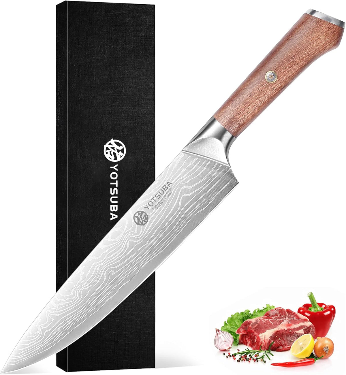 YOTSUBA Chef Knife, 9 Inch Kitchen Chef's Knife, Ultra Sharp High Carbon Steel Professional Cooking Kitchen Knife with Ergonomic Handle, Gift Box Included