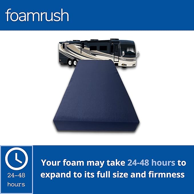 FoamRush 6-Inch Truck (36" x 76") High Density Foam RV Mattress Replacement with Canvas Navy Cover, Medium Firm, Made in USA, Camper Trailer, Removable Water-Resistant Outdoor/Indoor Cover w Zip