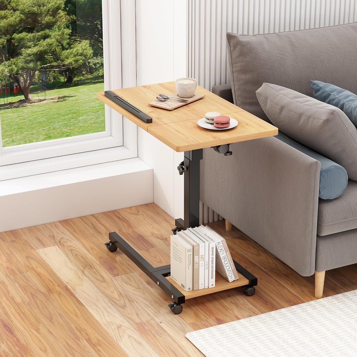 Furist Mobile Adjustable Height Laptop Stand PC Computer Portable Notebook Swivel Laptop Desk Rolling Table Desk Cart Tiltable with Wheels Casters& Mouse Pad Table
