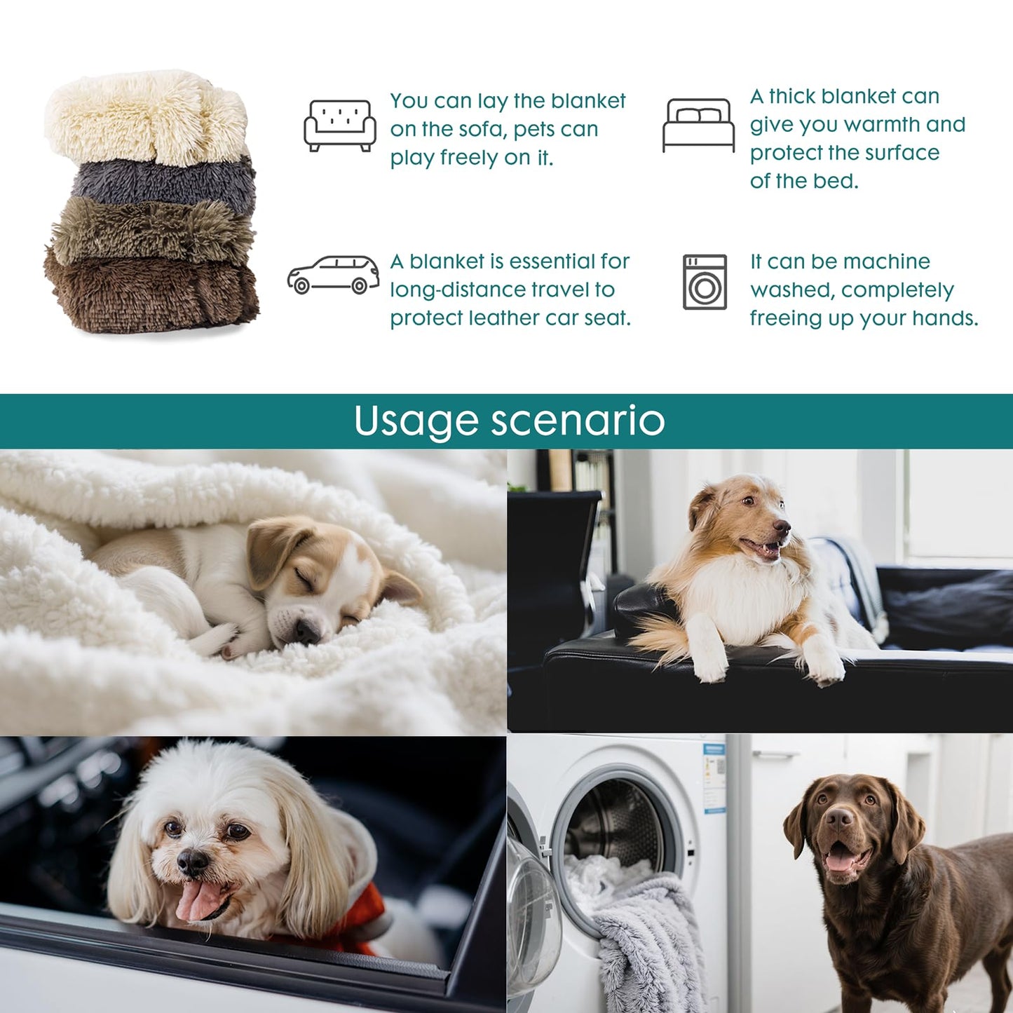 gogobunny Waterproof Dog Blanket for Large Dogs, Cats, Puppy, Reversible Faux Fur Pet Throw Blanket, Washable, Calming Furniture Protection for Sofa Bed (60x80 Inch (Pack of 1), Beige)