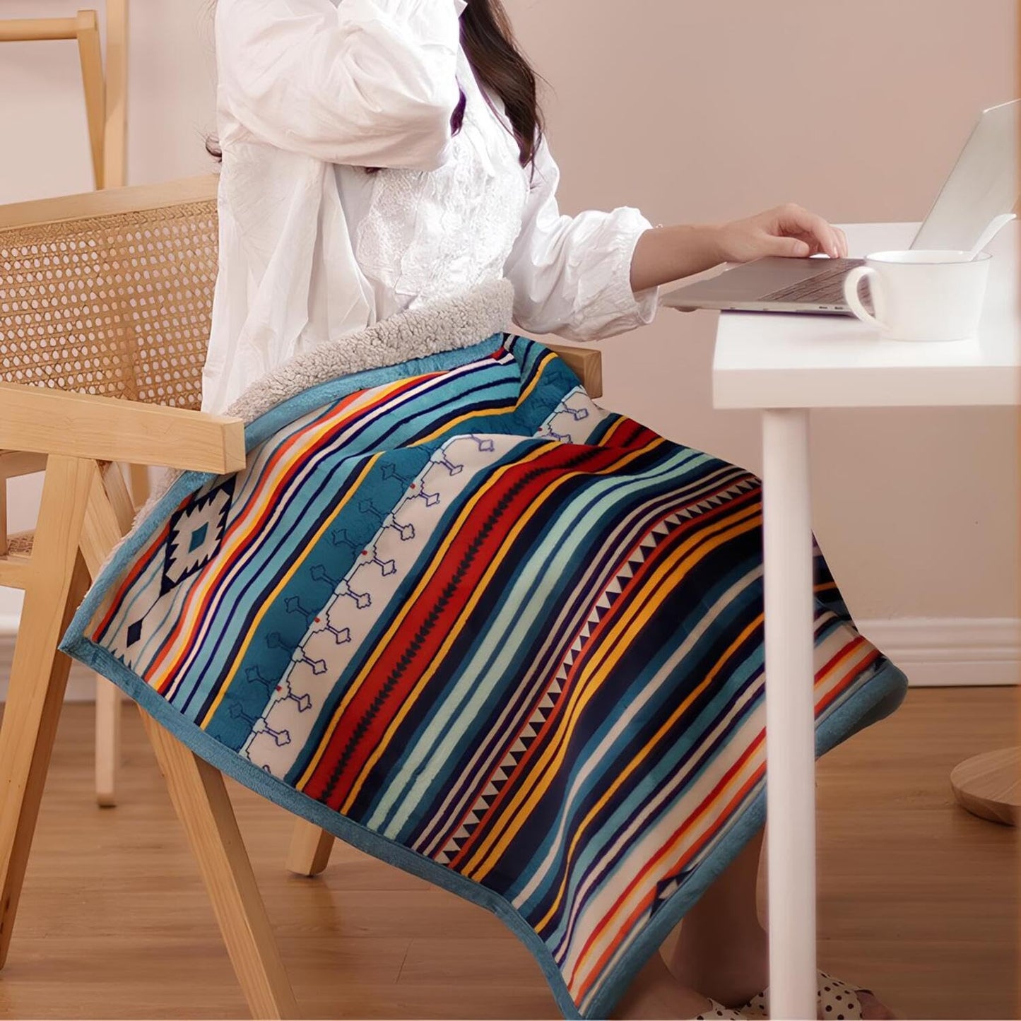 Sherpa Boho Throw Blanket, Super Soft and Cozy Aztec Blanket, Double-Layer Flannel Fleece Blankets as Lap Blanket, Couch, Sofa, Bed, Camping