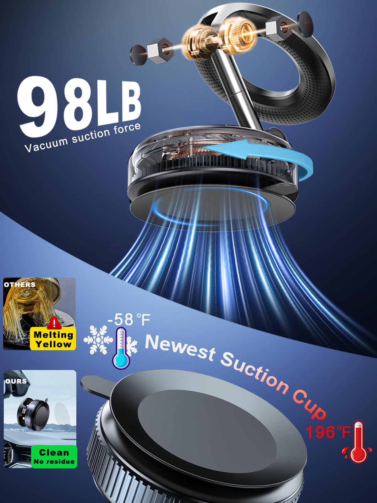 snanlen Upgraded 360° Vacuum Magnetic Phone Holder, Magnetic Car Phone Mount, Hands-Free Suction Cup Phone Holder for Car/Gym/Mirror/Shower, Car Mount Compatible with iPhone 16 Pro Max/Android