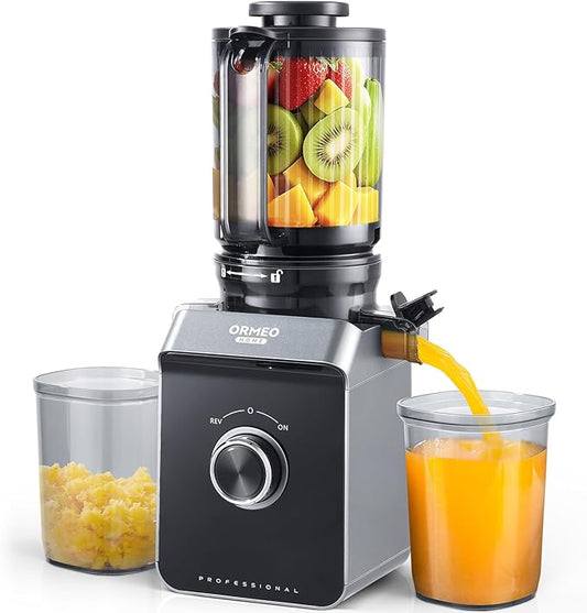 Cold Press Juicer, ORMEO HOME Masticating Juicer Machines with 5.0"Large Feed Chute Fit Whole Vegetables & Fruits, with Pulp Seperation, 99.6% Juice Purity, Quiet Motor, Easy to Clean,BPA Free